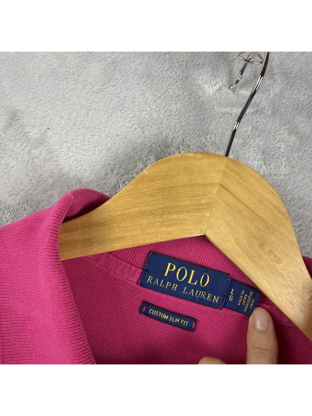 Polo Ralph Lauren Pink Custom Slim Fit Short Sleeve Polo Shirt Green Pony Men L